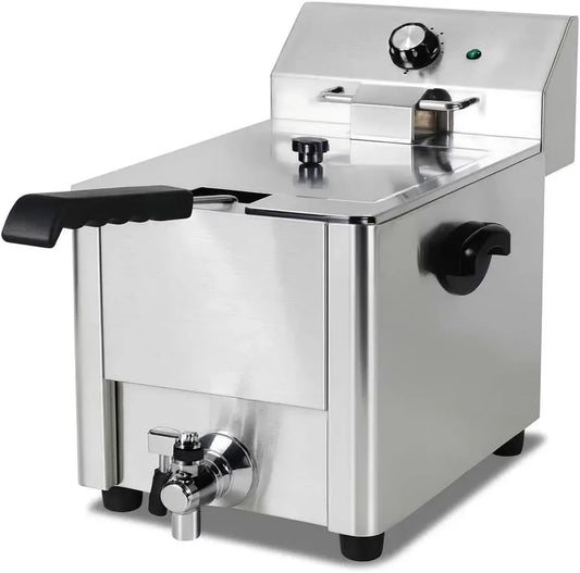 Friteuse Inox 8L Pro - 3600W - Thermostat Réglable 50-200°C - Vanne de Vidange Sécurisée