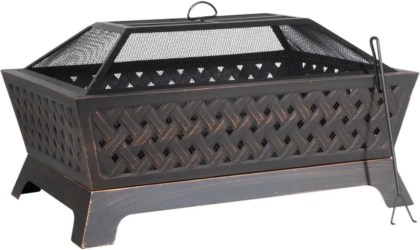 Brasero de jardin rectangulaire en noir avec couvercle de protection