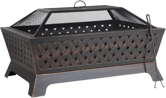 Brasero de jardin rectangulaire en noir avec couvercle de protection