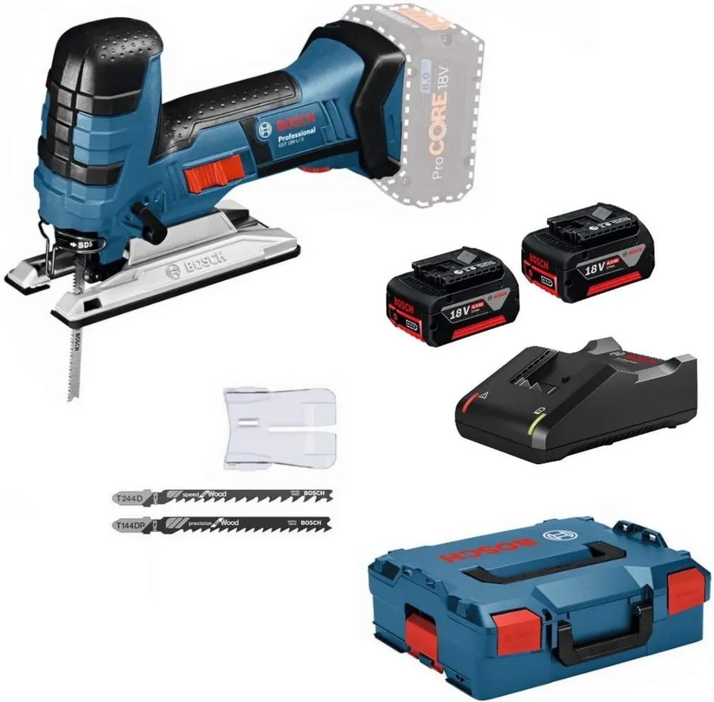 Scie Sauteuse Bosch GST 18V-LI S, Kit Complet avec Batteries et Lames