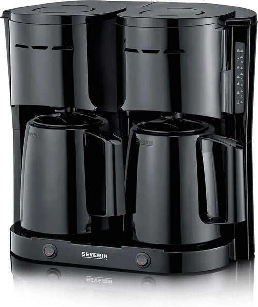 Severin Cafetière Isotherme Duo, 2 x 1000 W, Capacité 2L, 16 Tasses, Noir, Modèle KA 9315