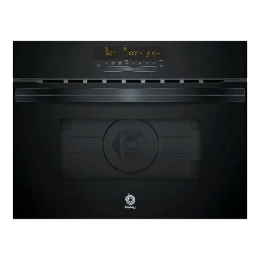 Balay Four Compact Inox 45cm avec Micro-ondes et 15 Programmes, Nettoyage Aqualisis, Design Verre Noir