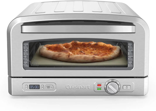 Four à pizza électrique Cuisinart, cuisson rapide en 5 minutes, goût authentique, avec accessoires: pelle, couteau, pierre en céramique, réglage jusqu'à 400°C