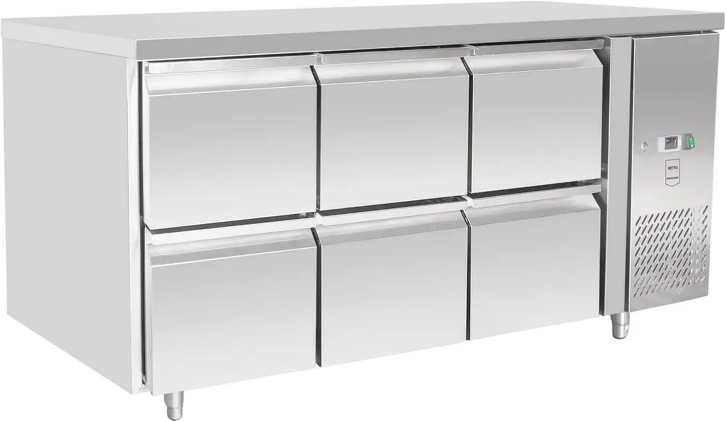 Table Réfrigérée Professionnelle en Acier Inoxydable, 6 Tiroirs, 204L, 400W