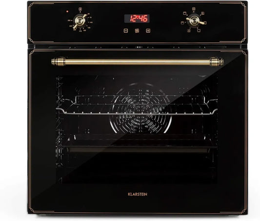 KLARSTEIN Elizabeth - Four encastrable rétro 70L, classe A, convection et grill, 2200W, 50-250°C, boutons rotatifs laiton - noir