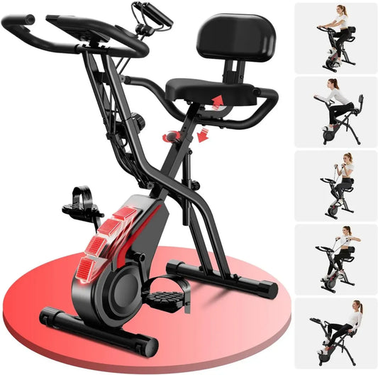 Vélo d'Appartement Pliable 5-en-1 avec Résistance Silencieuse 16 Niveaux et Moniteur Cardiaque
