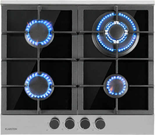 Plaque de Cuisson à Gaz 4 Feux Klarstein, Brûleurs Puissants 8.0 kW, Design Encastrable en Acier Inoxydable