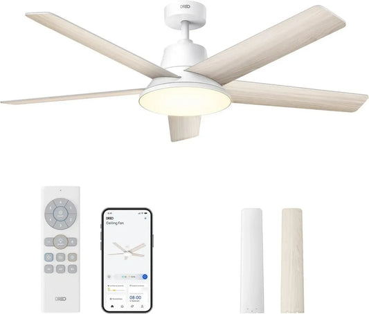 Ventilateur de Plafond Intelligente 132cm avec Lumière LED, 12 Vitesses Silencieuses, Contrôle à Distance et Alexa, Blanc