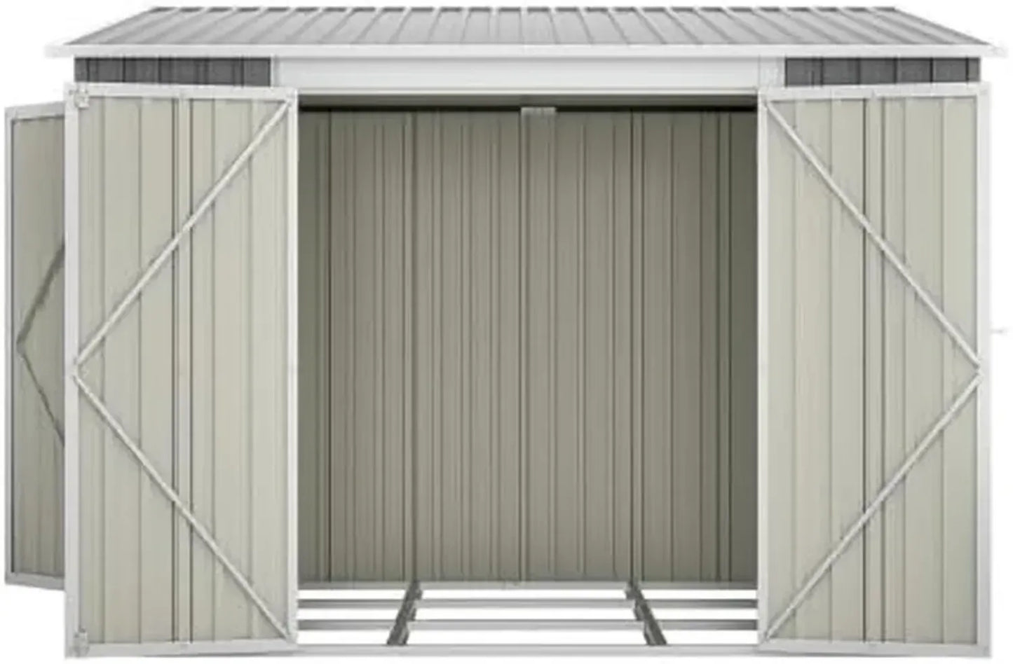 Cabane Métallique 6x8 Pieds - Espace 4,5 m² avec Double Portes et Portillon Latéral, Abri en Acier Anti-Intempéries Toit Incliné, Idéal pour Ranger 4 à 6 Vélos