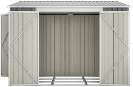 Cabane Métallique 6x8 Pieds - Espace 4,5 m² avec Double Portes et Portillon Latéral, Abri en Acier Anti-Intempéries Toit Incliné, Idéal pour Ranger 4 à 6 Vélos