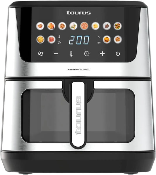 Taurus - Friteuse à Air Digital 360 XL 2100W, 8L, 12 Programmes, Écran Tactile, Préchauffage, Intérieur Métal, Sans BPA ni PFOA
