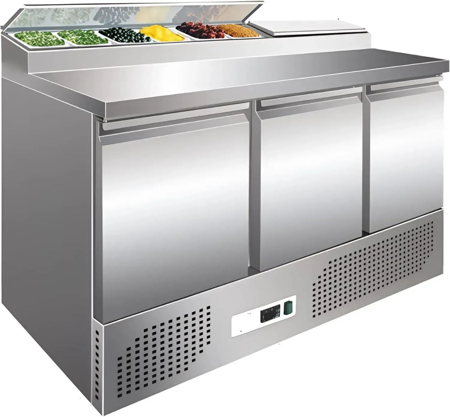 Comptoir Réfrigéré 3 Portes 392L - Température -2°C à +8°C - Acier Inox - Pour Pizzeria et Restauration Rapide