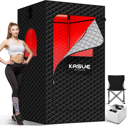 Sauna Portable à Vapeur KASUE pour Maison, Infrarouge, 3L Vapeur, 9 Températures, Minuterie 99 Min, Isolation 5 Couches, Chaise Incluse