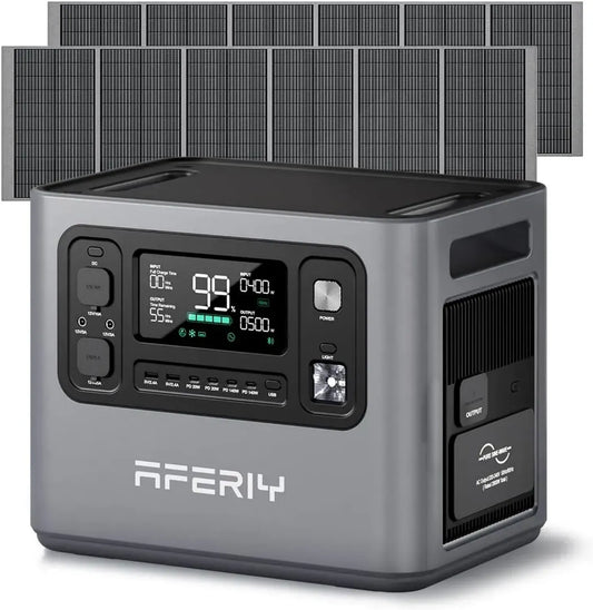 Générateur Solaire Portable 2800W AFERIY P280, Batterie 2048Wh Extensible à 10,24kWh avec Panneaux Solaires 2x400W pour Maison et Camping