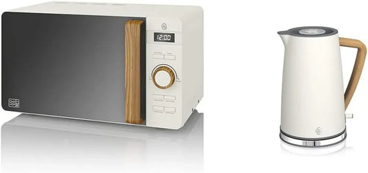 Four micro-ondes numérique 20L 800W avec 6 niveaux et bouilloire électrique rapide 1,7L 2200W design moderne