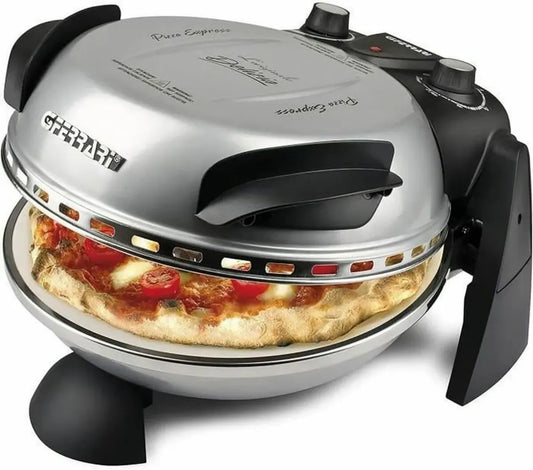 Four à Pizza G3 Ferrari, 1200W, 400°C, Pierre Réfractaire 31 cm, Minuteur 5 min, Recettes Incluses, Argent