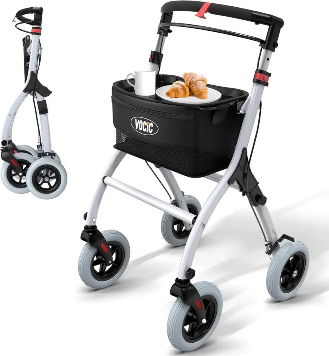 Déambulateur Intérieur Pliable Léger Stable avec Roues Silencieuses Antidérapantes pour Seniors - Blanc