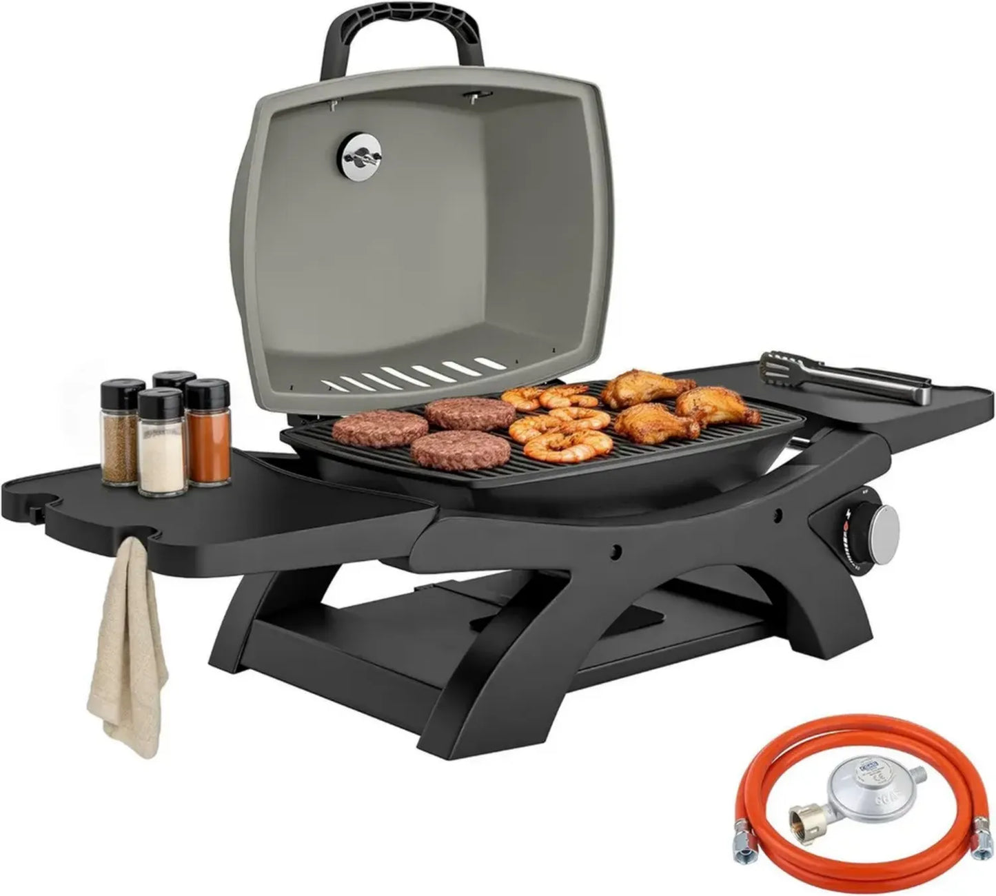 Barbecue à Gaz Portable 3,3 kW avec Brûleur Unique et Accessoires Complets