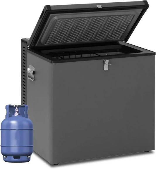 Congélateur à Gaz 70L, 12V/220V, Silencieux pour Maison et Camping, Noir