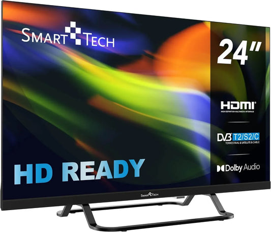 Téléviseur LED HD 24' avec Chargeur Auto, HDMI, USB, Modèle 2025