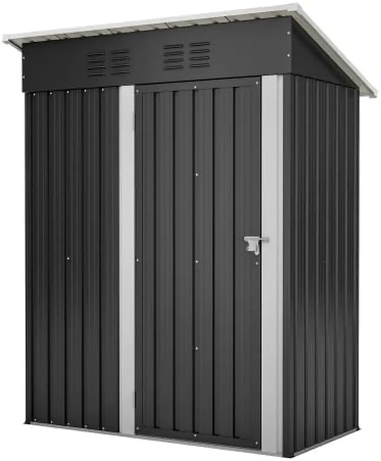 Cabanon de jardin en métal 152 x 84 x 182 cm, compact et sécurisé, résistant aux intempéries, idéal pour outils, vélos et tondeuses, couleur noire