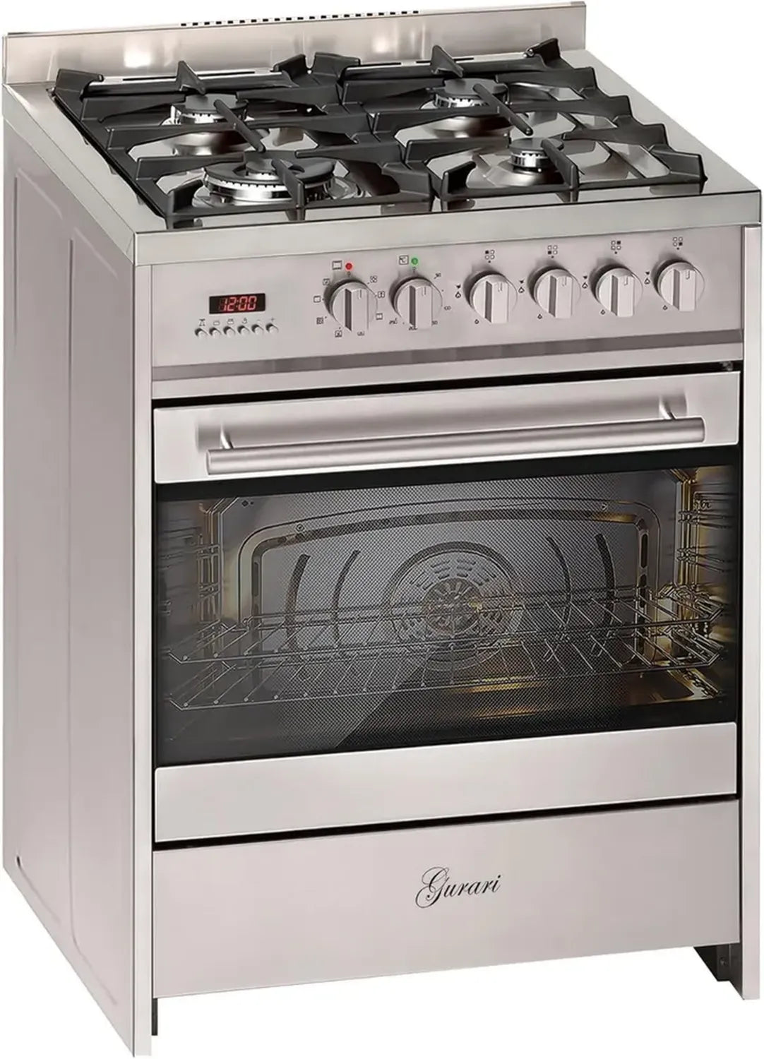 Cuisinière à gaz avec four électrique 60 cm en acier inoxydable - Compatible gaz naturel et propane, 60L Multi-four, 4 kW, Fonction WOK