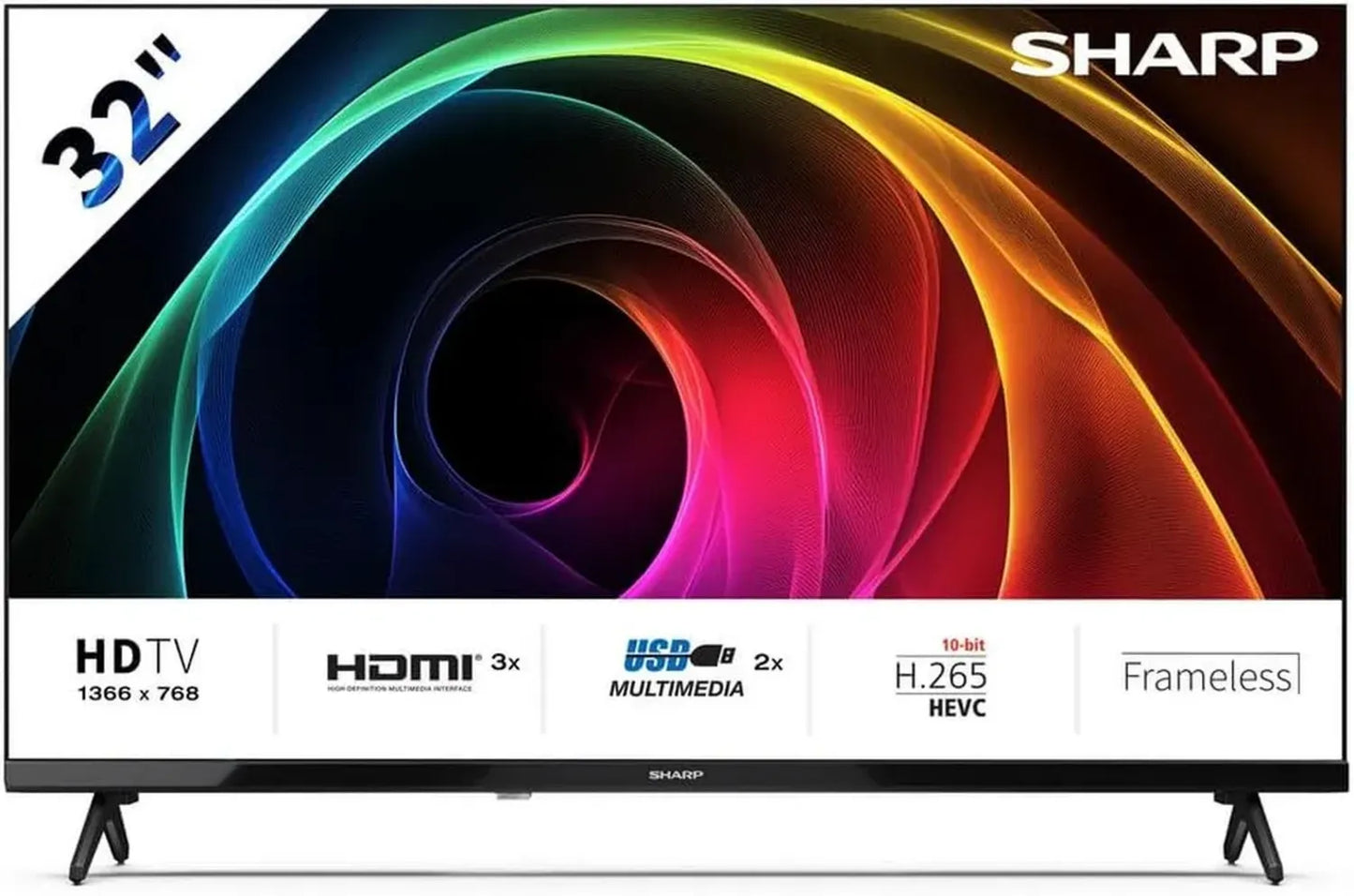 Téléviseur LED HD 32'' Sharp avec Dolby Digital, 3 HDMI, 2 USB, Tuner DVB-T/T2