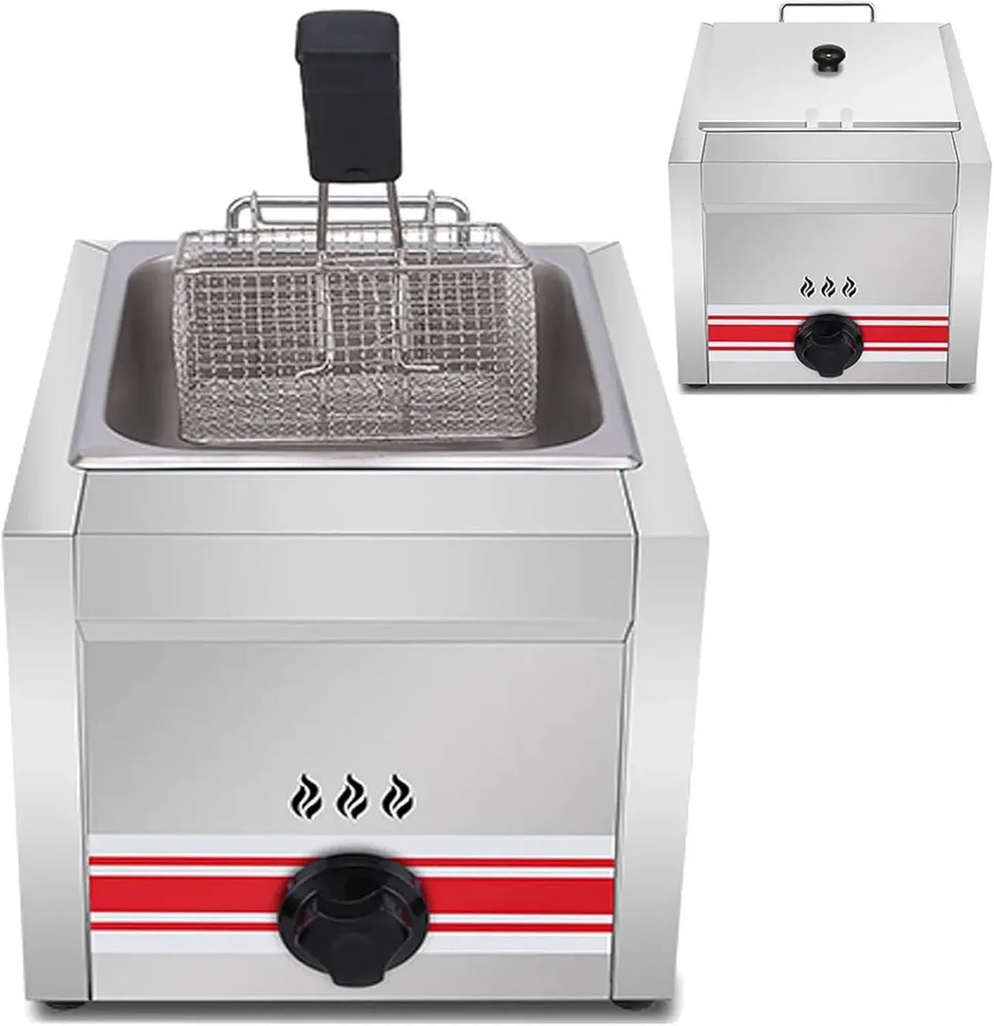 Friteuse à Gaz Professionnelle en Acier Inoxydable 10L/20L/30L, Puissance Réglable, Idéale pour Frites, Beignets et Poissons