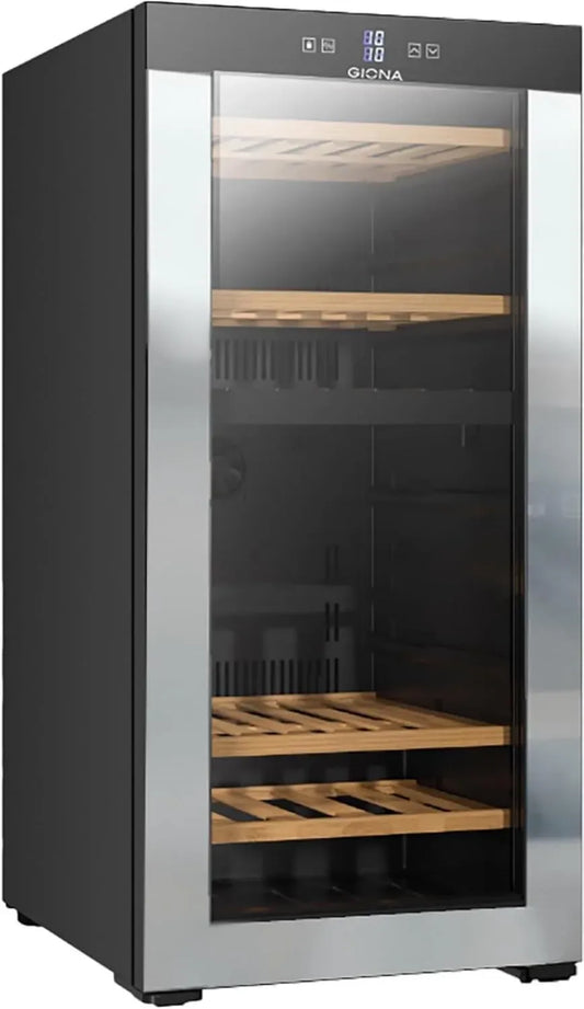 Cave à Vin Double Zone GIONA 66 Bouteilles - Refroidissement Ventilé, 4 Clayettes en Bois, Classe Énergétique G