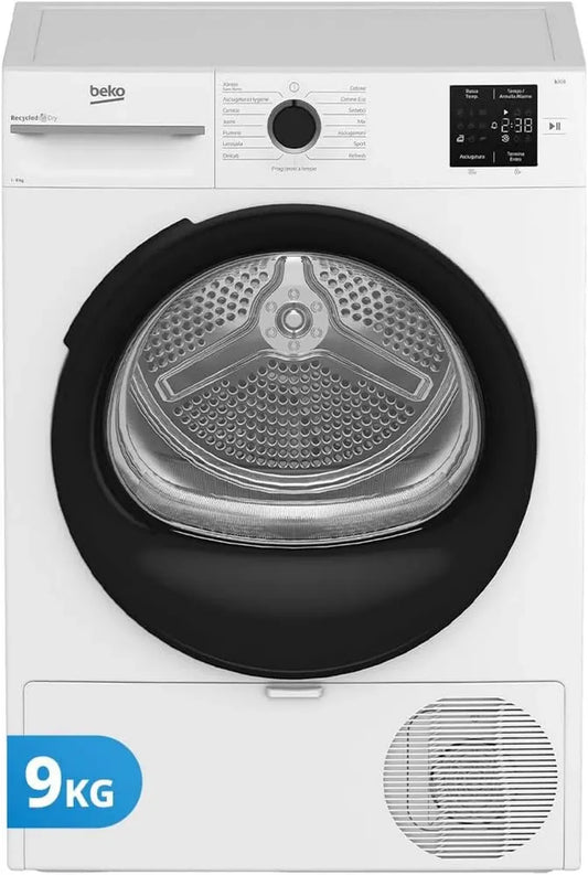 Sèche-linge Beko 9 kg Classe D, 15 Programmes, Écran LED, Blanc et Noir