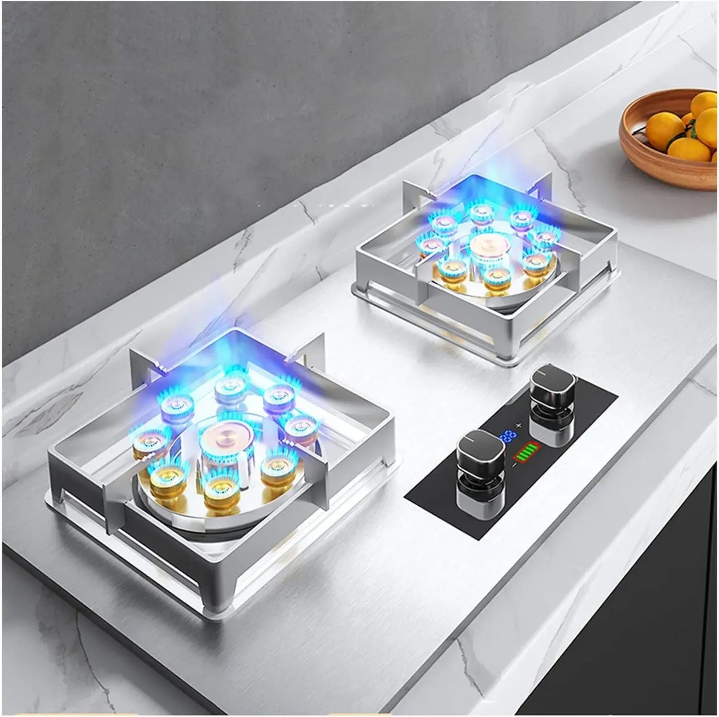 Table de Cuisson à Gaz 75 cm, 2 Brûleurs, Verre Trempé, Double Carburant GPL/NG, Facile à Nettoyer pour Camping-car, 5.2KW, Argent