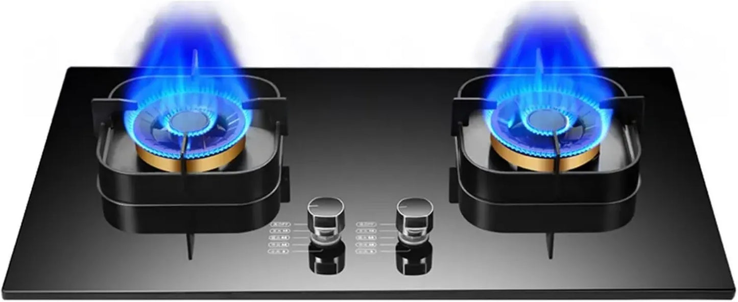 Réchaud à Gaz Portable 2 Feux 17742BTU, Verre Trempé Noir, Sécurité Anti-Flamme, Idéal pour Camping