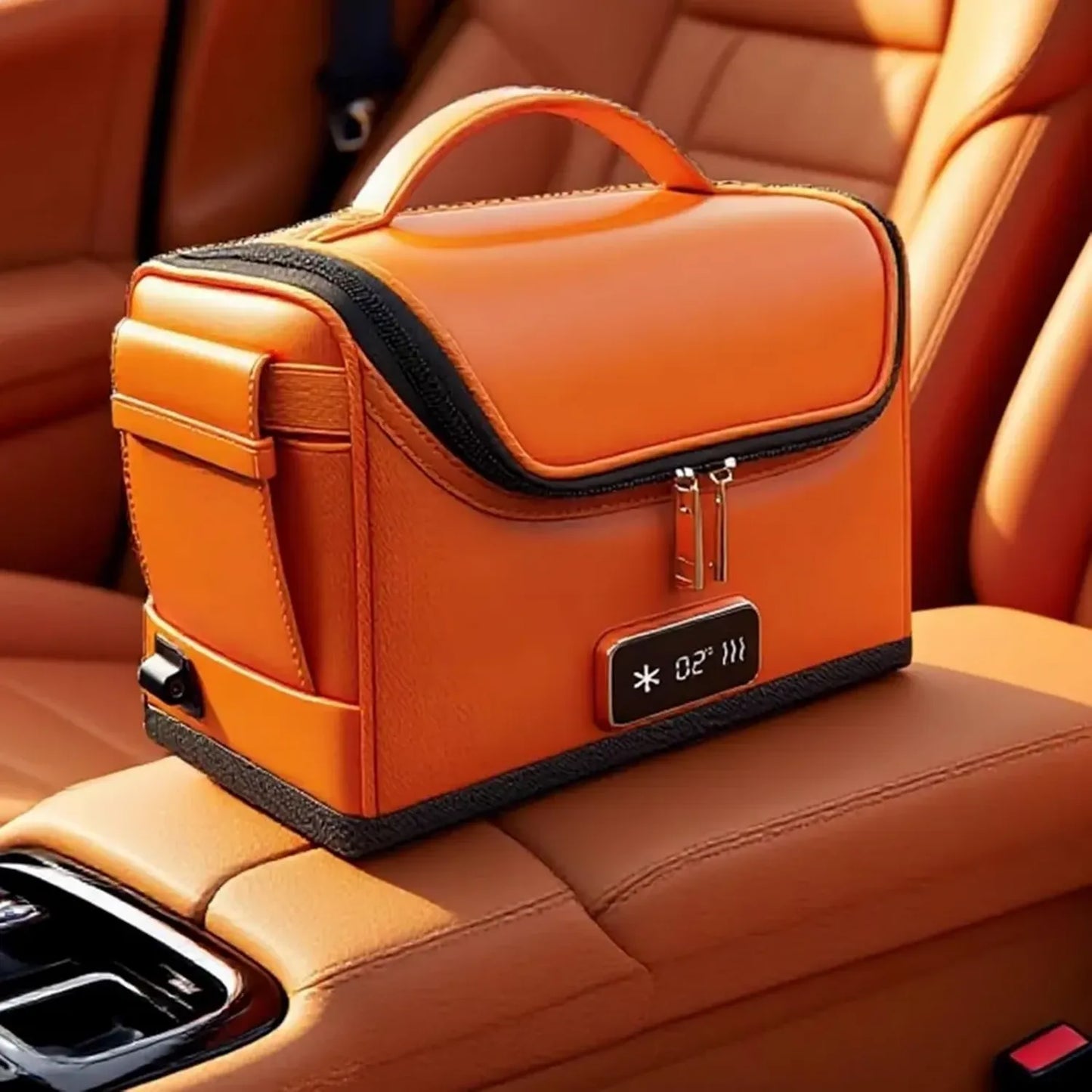 Mini Frigo de Voiture 12V 4L avec Panneau Numérique, Refroidissement et Chauffage, Orange