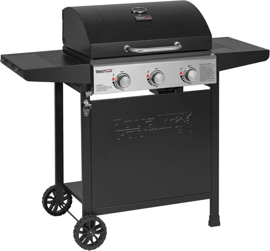 Barbecue à Gaz Royal Gourmet 3 Brûleurs, 9kW avec Capot, Grilles Émaillées et Tables Latérales