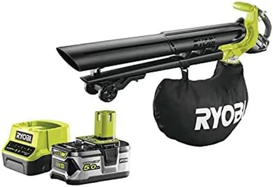 Kit RYOBI Aspirateur souffleur broyeur 18V One+ sans balais avec batterie 5.0Ah et chargeur rapide 2.0Ah