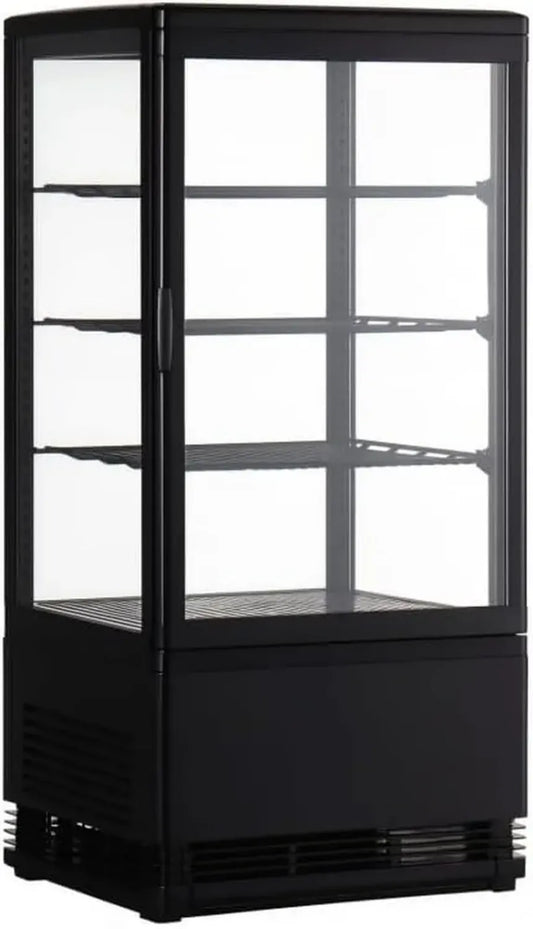 Vitrine Réfrigérée Panoramique 78L - Quatre Faces en Verre - Refroidissement Ventilé - Éclairage LED - Couleur Noire
