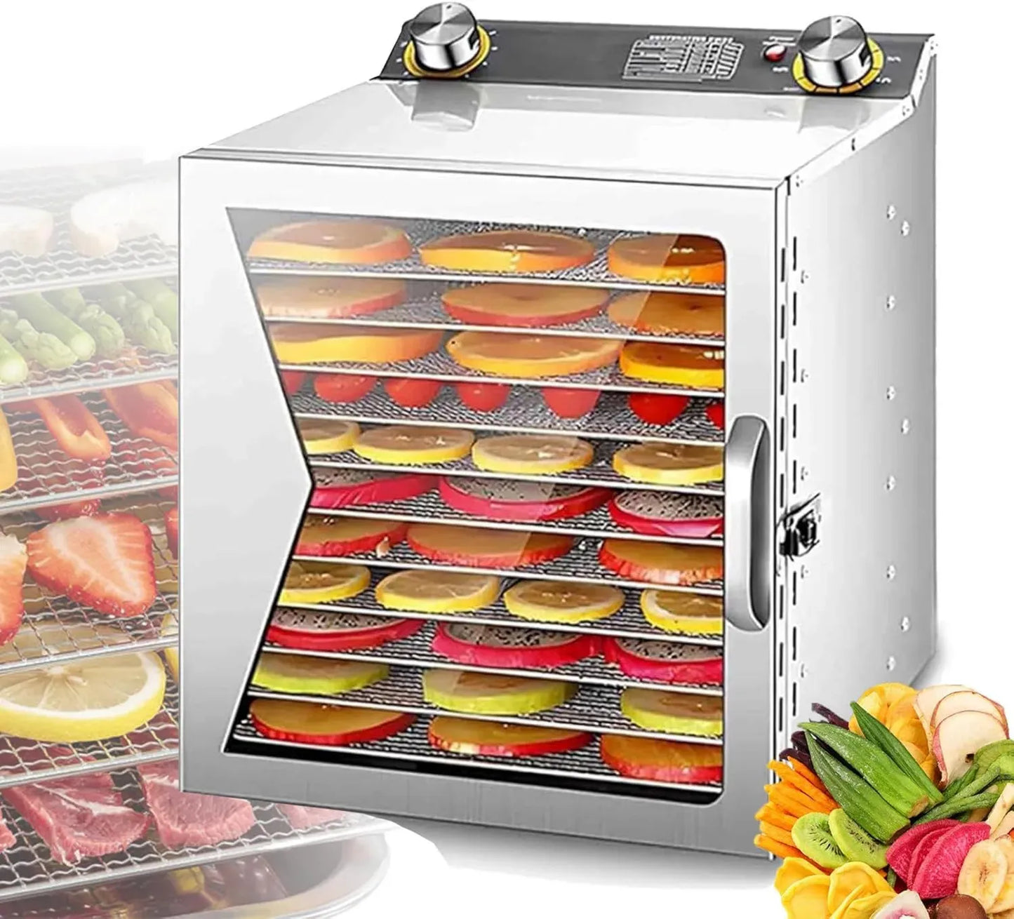 Déshydrateur Alimentaire 12 Plateaux En Acier Inoxydable Avec Minuterie et Thermostat Ajustables